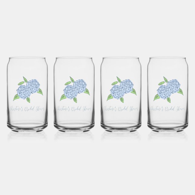 Verre Canette Mariage de Rêve Hydrangea Bleu Shower de Fiançaill (Recto)