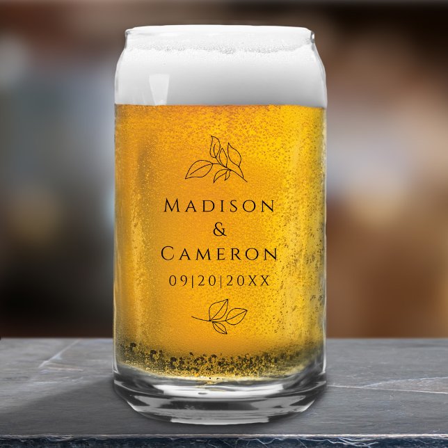 Verre Canette Mariage élégant personnalisé Couple Chic Black Par (Custom Elegant Wedding Couple Chic Black Party Can Glass)