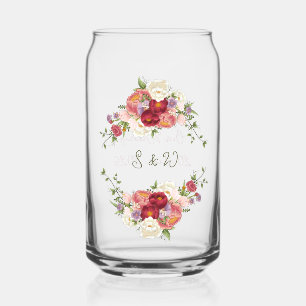 Verre Canette Mariage floral élégant en Bourgogne et cramoisi