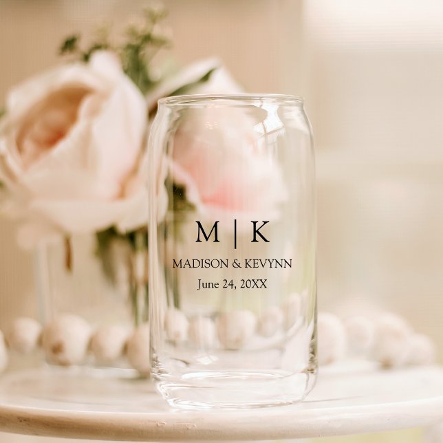 Verre Canette Mariage Monogramme minimaliste moderne (Customize to change text color.)