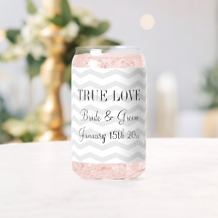 Verre Canette Mariage motif en chevron gris et blanc