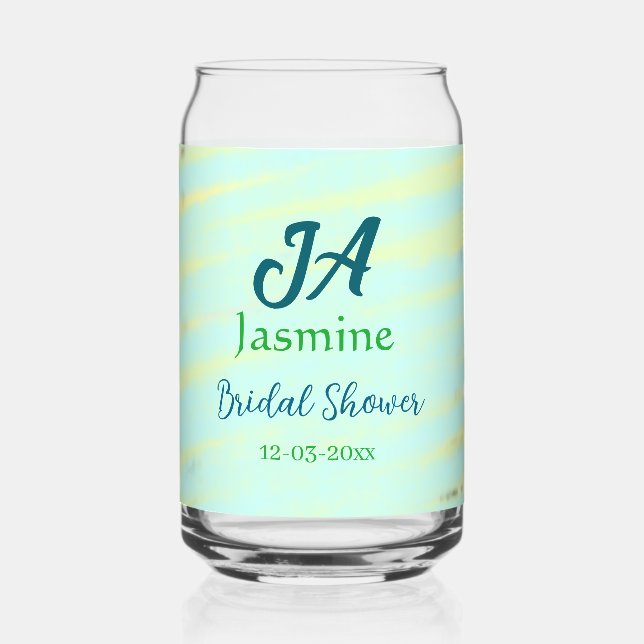 Verre Canette Mariage pastel aquarelle bleu vert nom da (Recto)