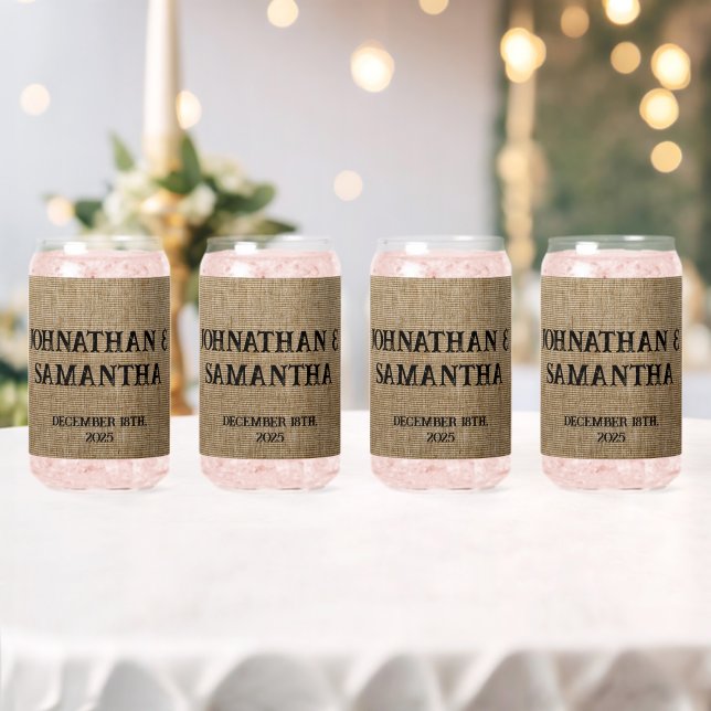 Verre Canette Mariage personnalisé rustique burlap motif nature (Insitu (Mariage))