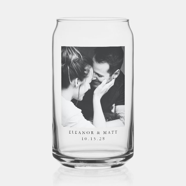 Verre Canette Mariage photo minimaliste noir blanc (Recto)
