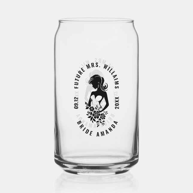 Verre Canette Mariage texte personnalisable avec Silhouette Fleu (Recto)