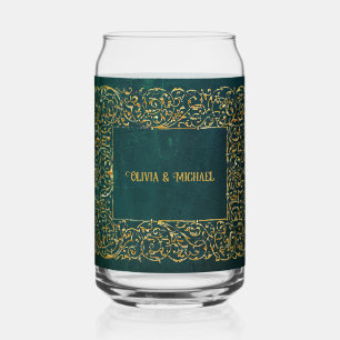 Verre Canette Mariage vintage à cadre doré vert foncé