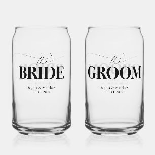 Verre Canette Mariée Groom Écriture Moderne Mariage