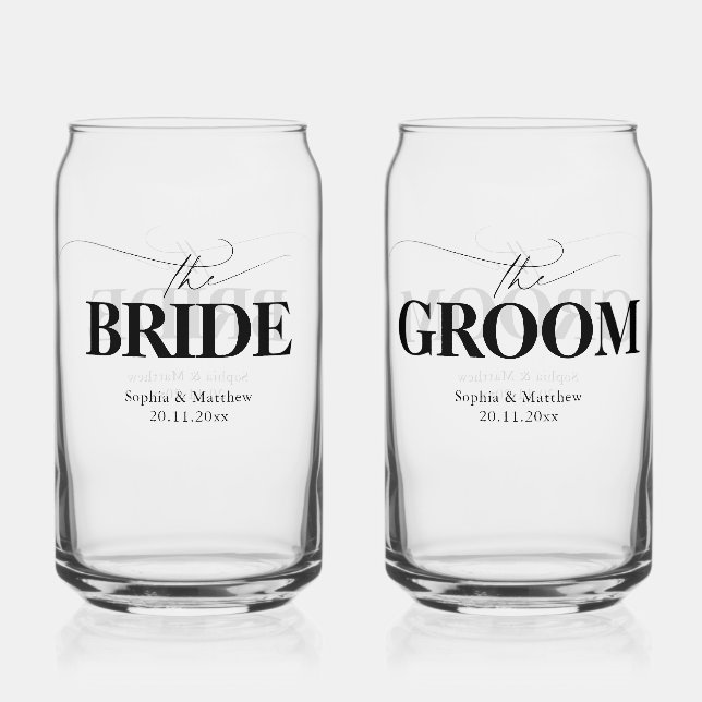 Verre Canette Mariée Groom Écriture Moderne Mariage (Recto)