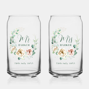Verre Canette Mariés Personnalisés M & Mme Floral