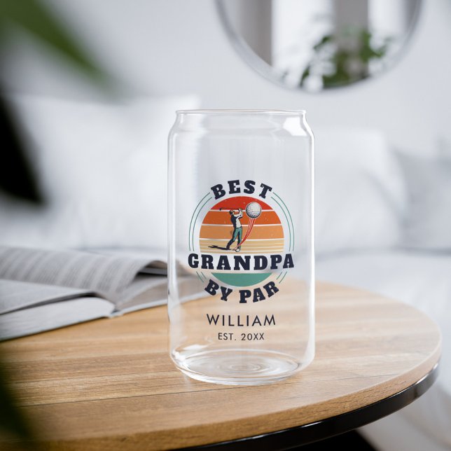 Verre Canette Meilleur Grand-Père Retraité Golf Papa Retro Perso (Best Grandpa By Par Fathers Day Personalized Gift Can Glass)