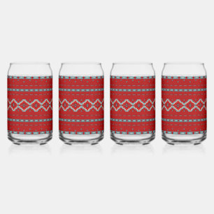 Verre Canette Mesas Sud-Ouest Rouge & Turquoise Motif géométriqu