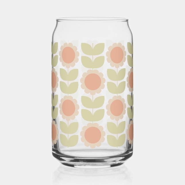 Verre Canette  Mid-Century Pastel Pink Retro Floral Pattern (Recto)