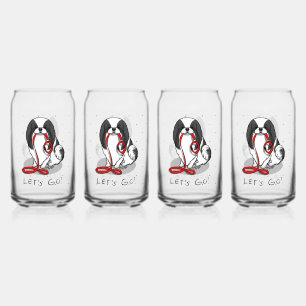 Verre Canette Mignon Allons-y ! Chien Japonais (noir et blanc 1)