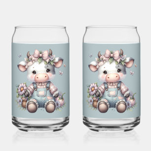 Verre Canette Mignon bébé vache pastel en salopette avec des fle