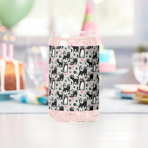 Verre Canette Mignon motif sans couture de chat noir sur fond gr