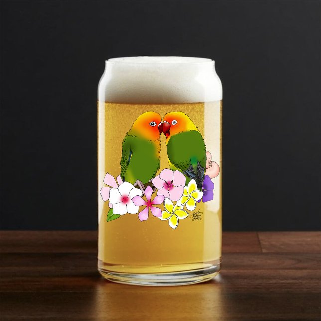 Verre Canette Mignons Inséparables Fleurs Tropicales Oiseau Roma (Créateur téléchargé)