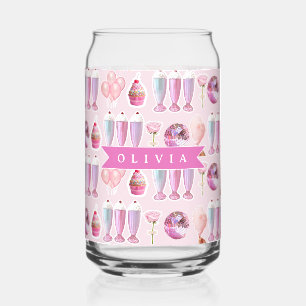 Verre Canette Milkshake Rose Rétro Personnalisé Coquette Mignonn