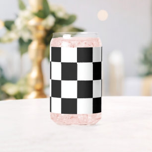 Verre Canette Minimaliste Rétro à Carreaux – Streetwear Monochro