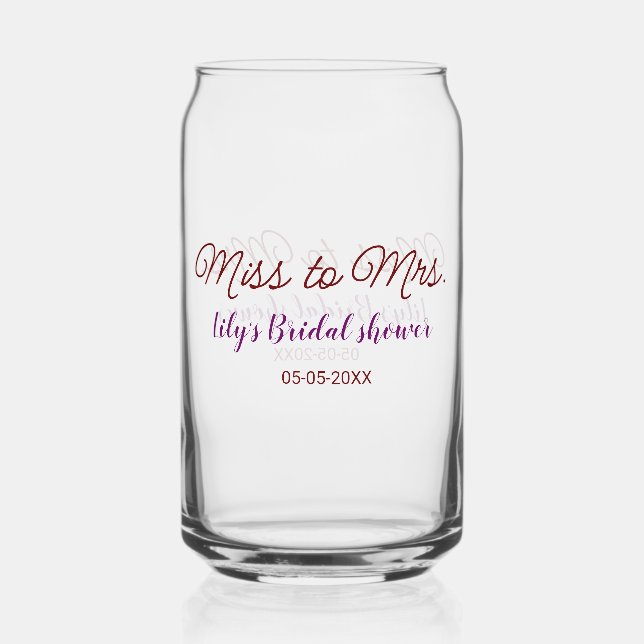 Verre Canette Mlle à Mme douche nuptiale ajouter nom date année  (Recto)