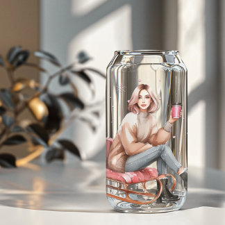 Verre Canette Modern Woman on Sleigh Christmas 