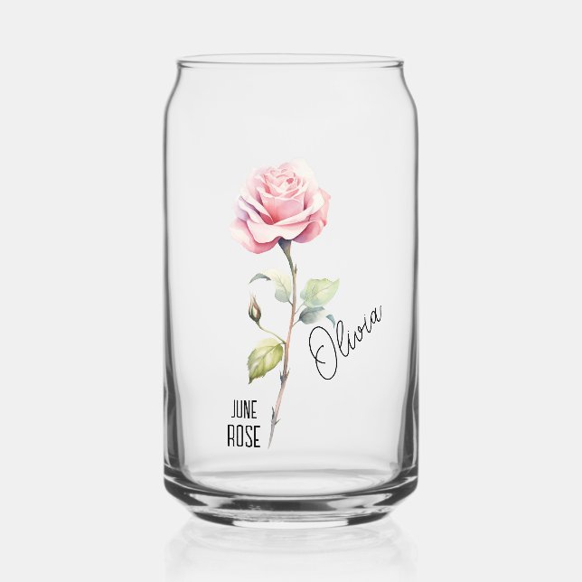 Verre Canette Mois des fleurs de naissance Juin Nom du Rose (Recto)