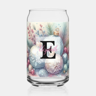 Verre Canette Monogram name Christmas tree ornaments watercolor 