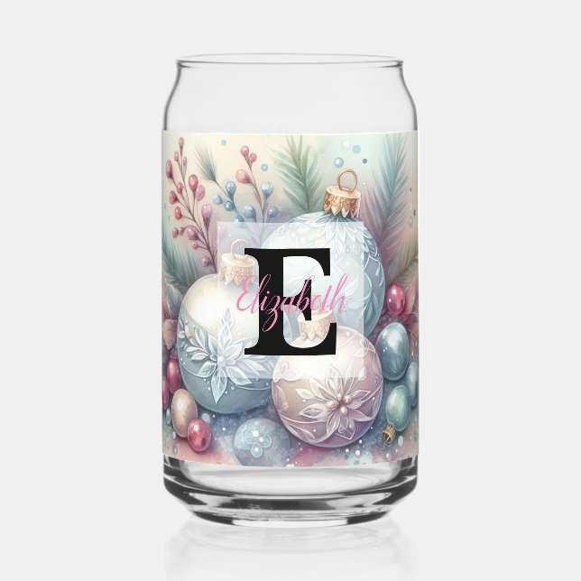 Verre Canette Monogram name Christmas tree ornaments watercolor  (Recto)