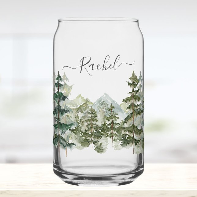 Verre Canette Monogram Watercolor Pine Forest mountain Aesthetic (In situ)