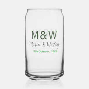 Verre Canette Monogramme couple gris vert moderne date romantiqu