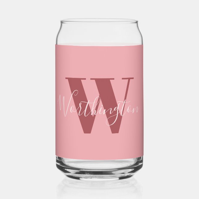 Verre Canette Monogramme de fille et nom rose roux (Recto)