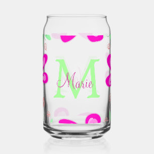 Verre Canette monogramme de fleur rose ajouter nom lettre feuill