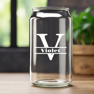 Verre Canette Monogramme de lettre V blanc minimaliste et nom pe