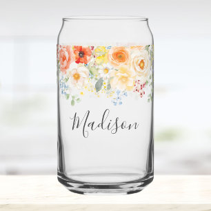 Verre Canette Monogramme de nom personnalisé Aquarelle Floral So