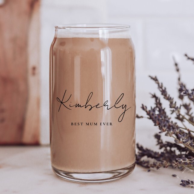 Verre Canette Monogramme de script de la meilleure maman jamais (Créateur téléchargé)
