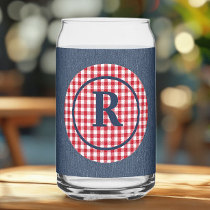 Verre Canette Monogramme   Dénim Bleu, Cadre Cercle Blanc Rouge