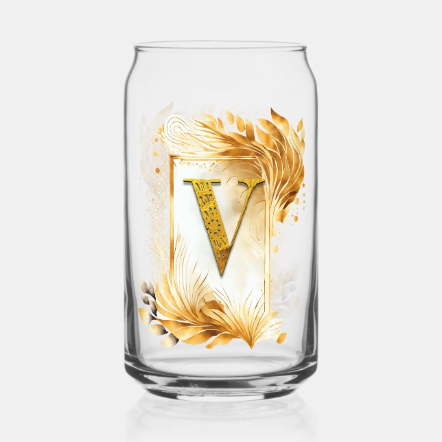 Verre Canette Monogramme D'Or V Cadre Décoré (Recto)