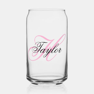 Verre Canette Monogramme fantaisie noir et rose
