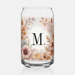 Verre Canette Monogramme Feuilles de automne et fleurs aquarelle