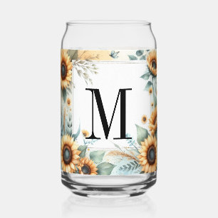 Verre Canette Monogramme Fleurs de chute et fleurs de soleil aqu