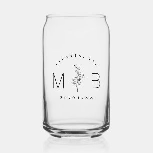 Verre Canette Monogramme Mariage de tige florale rustique