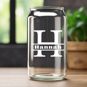 Verre Canette Monogramme minimaliste en lettre H blanche et nom