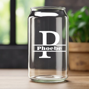 Verre Canette Monogramme minimaliste en lettre P blanche et nom