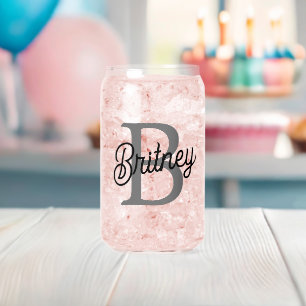 Verre Canette Monogramme moderne élégant Nom noir Gris noir Scri