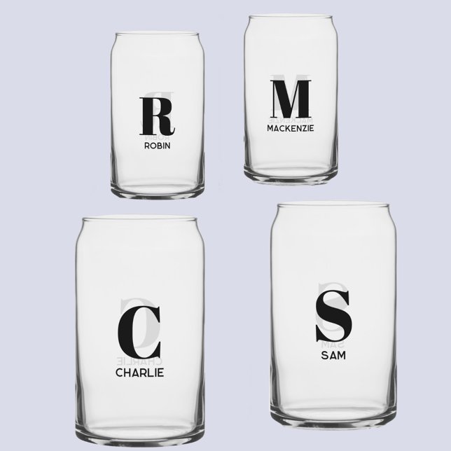 Verre Canette Monogramme moderne simple Nom initial Personnalisé (Monogram initial name personalized modern can glass)
