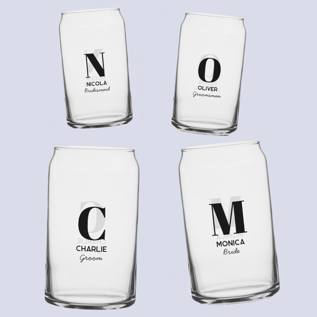 Verre Canette Monogramme Nom initial Soirée de mariage personnal (Modern personalized monogram initial name bridal bachelorette wedding party individual glasses)