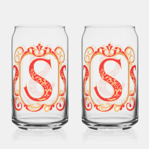 Verre Canette Monogramme ornemental antique - Capital S