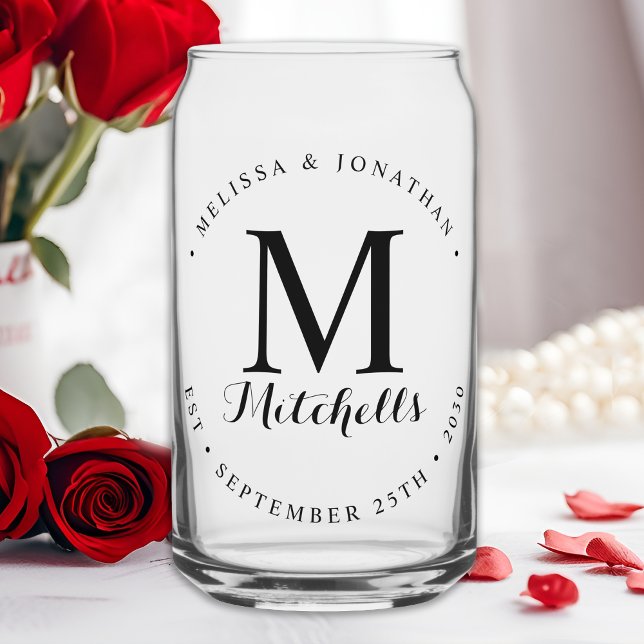 Verre Canette Monogramme personnalisé Nom Date Mariage élégant m (Créateur téléchargé)