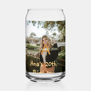 Verre Canette Monogramme photo joyeux 20e anniversaire orange gr