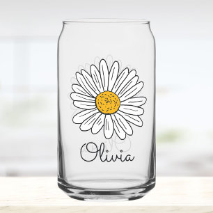 Verre Canette Monogramme White Daisy Floral Doodle Kids