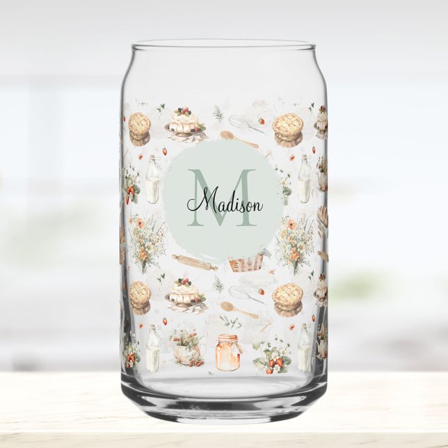 Verre Canette Monogrammed Whimsical Floral Strawberry Country (In situ)